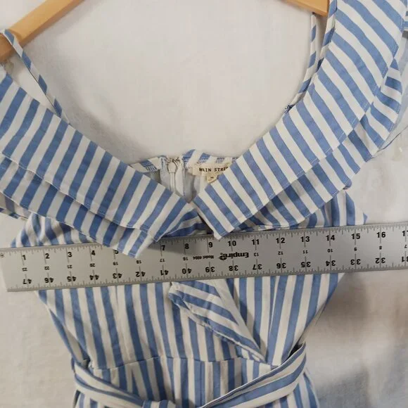 Main Strip, Blue & White Stripe, Off Shoulder Jumpsuit, Spaghetti Straps, Medium - Picture 11 of 14